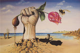 Hand Clutching Rose Erupting from the Beach