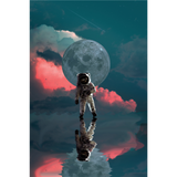 Lone Astronaut Stands in front of Grey Moon