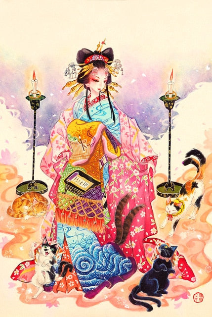 Oriental Cats and Lady
