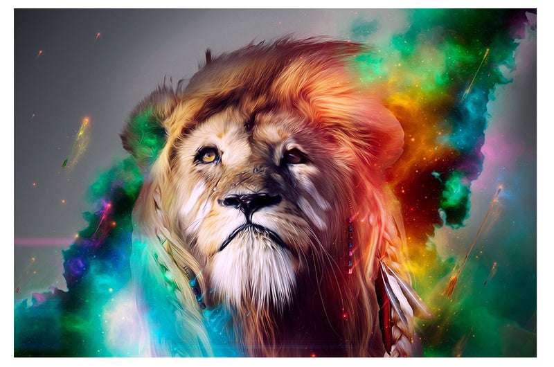 Colorful Lion Looking Up