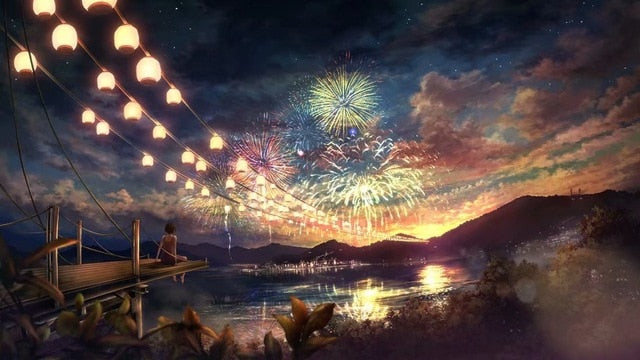 Anime Brilliant Fireworks Scenery