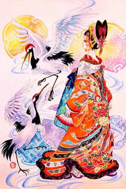 Oriental Crane and Lady