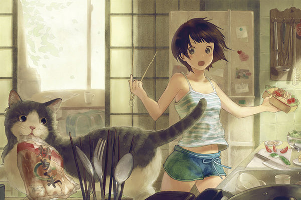 Anime Girl and Cat